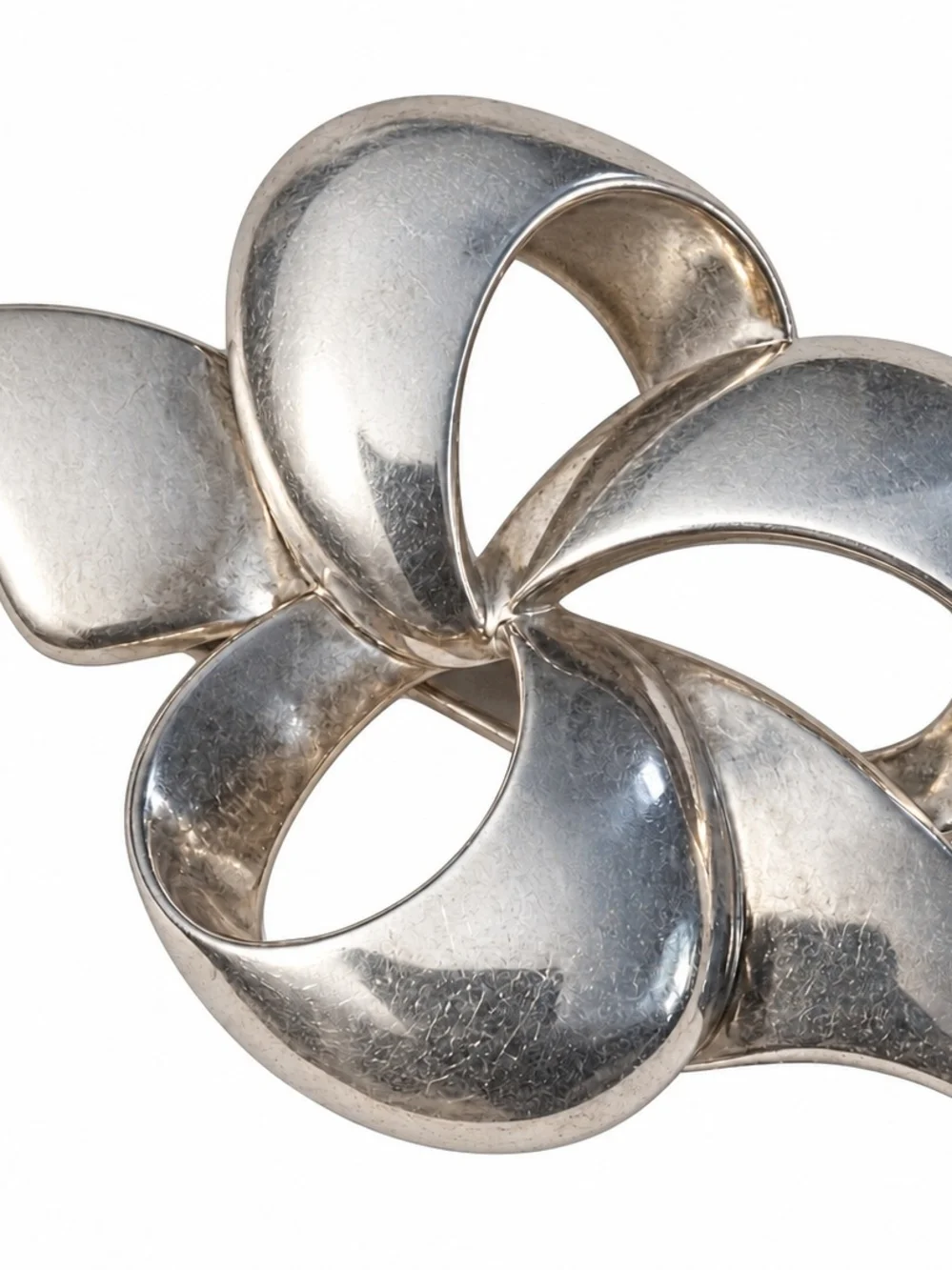 Vintage Sterling Silver Sculptured Ribbon Brooch 2 3/4